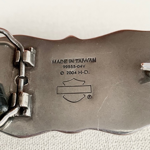 HARLEY-DAVIDSON Flame Tooled Black Leather Belt & Belt Buckle Size 36 - Picture 12 of 16